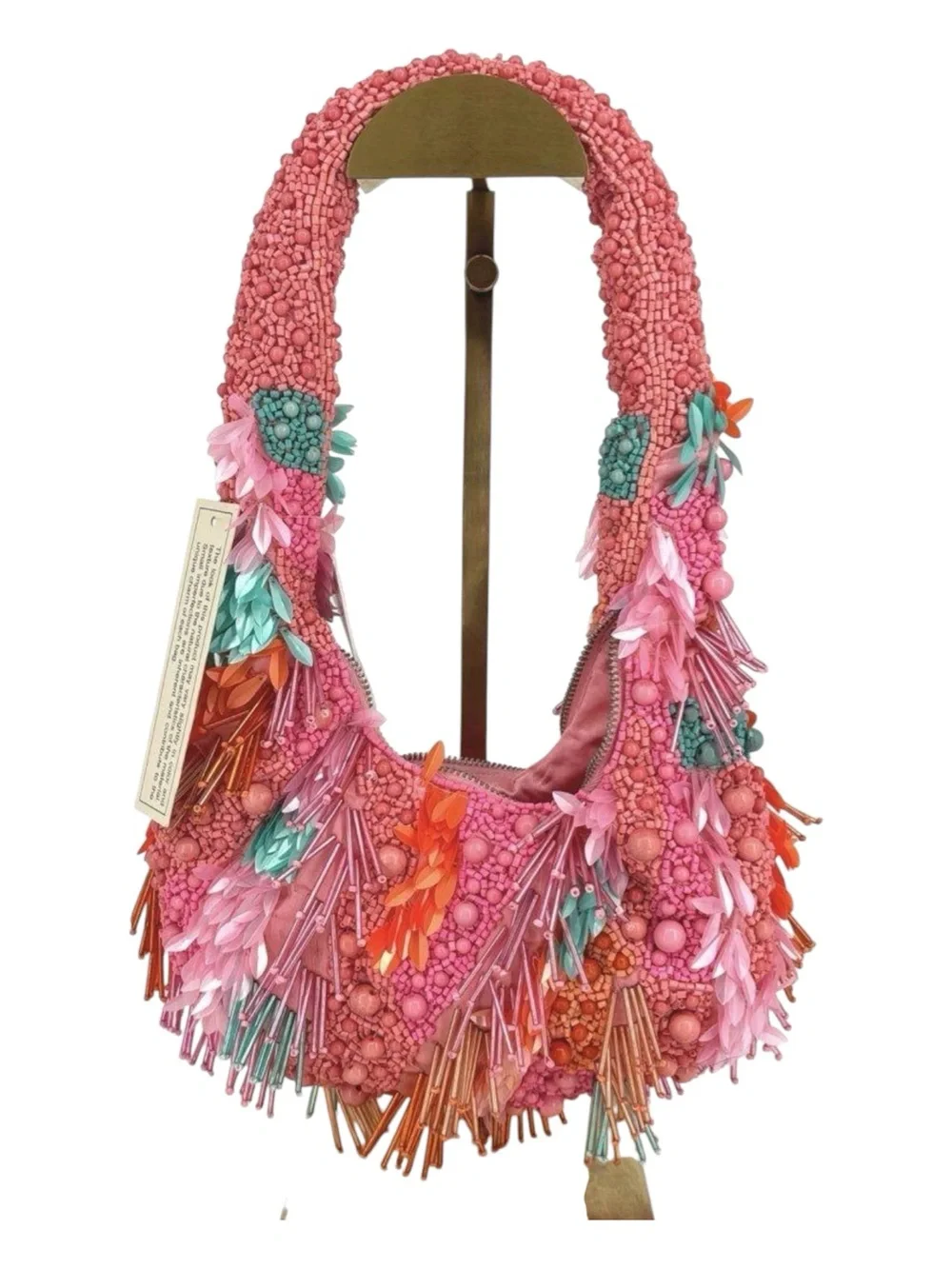 Handcrafted beaded shoulder moon bag made in India
